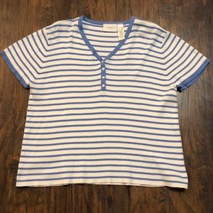 Liz Claiborne Blue and White Striped Shirt Size XL